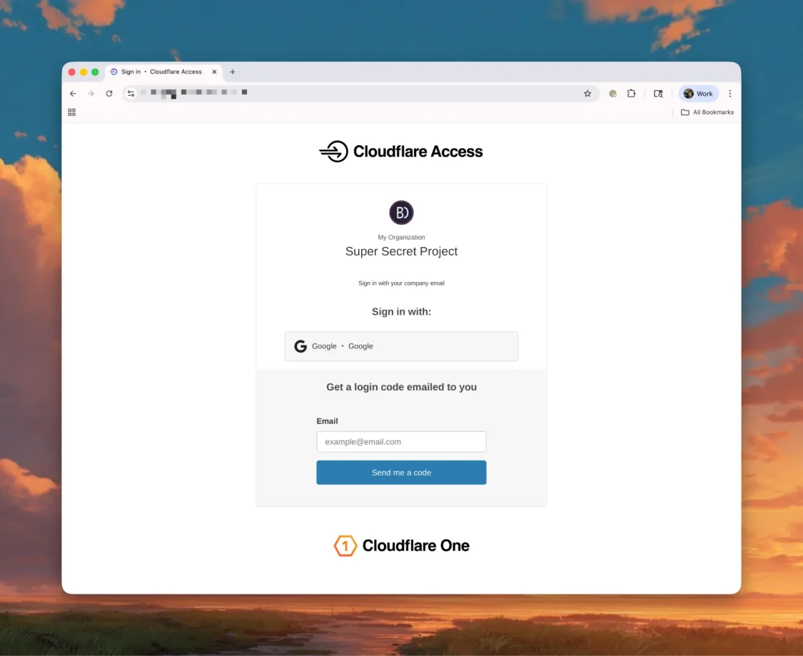 Cloudflare Access 登入頁面範例，展示企業應用程式的 OAuth 身份驗證流程